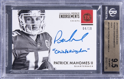 2017 Panini Encased "Rookie Endorsements" Gold #REPM2 Patrick Mahomes II Signed & Inscribed "Chiefs Kingdom" Rookie Card (#04/10) - BGS GEM MINT 9.5/BGS 10